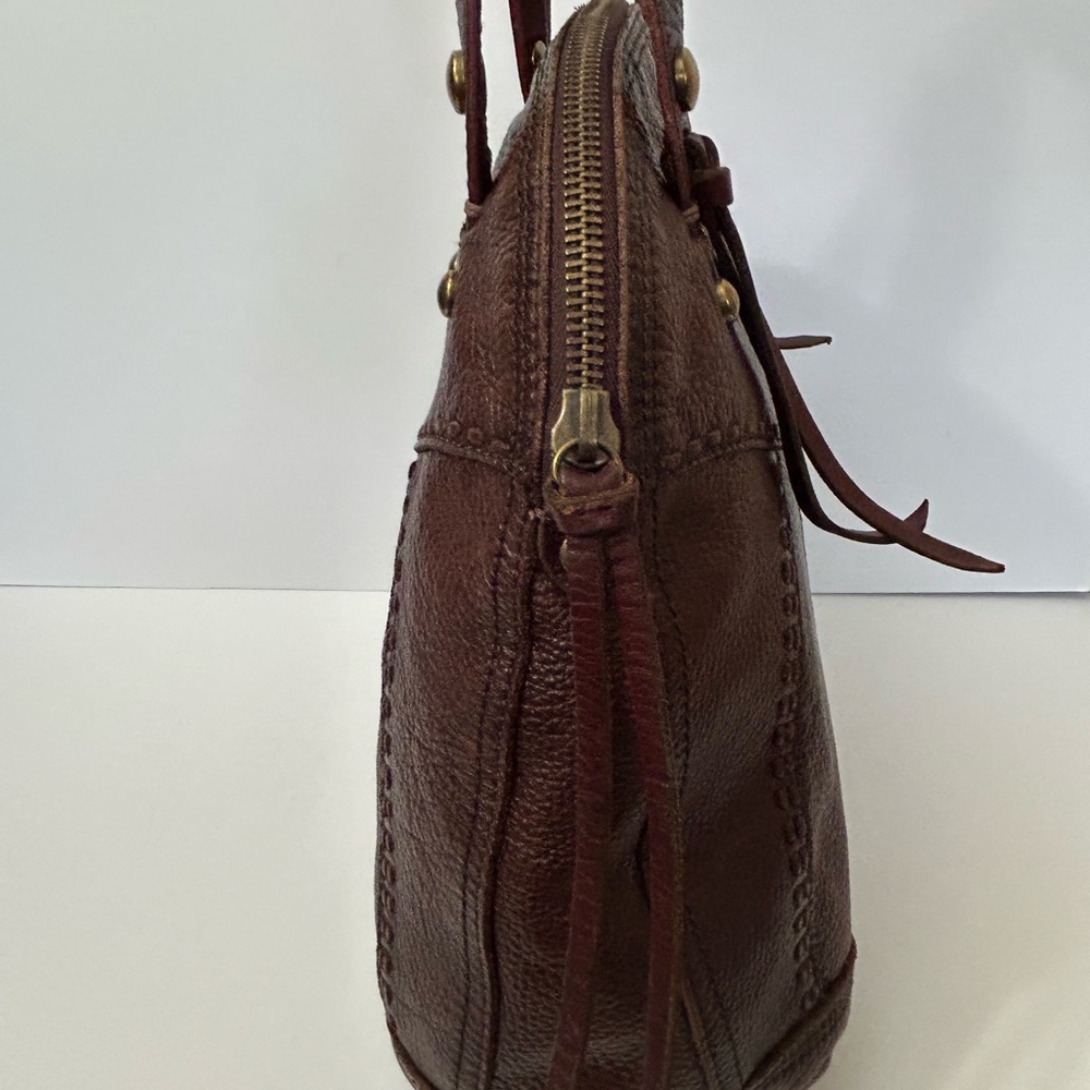 Lucky Brand -  Large Leather Bowler Shoulder Bag with Tassels in Burgundy/Brown - Picture 5 of 16